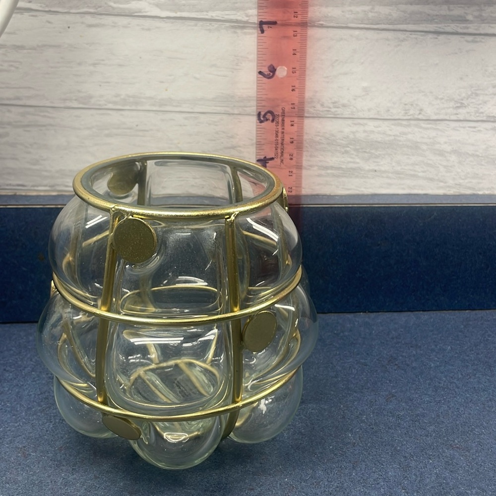 Anthropology candle holder, glass, and brass look